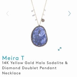 14K Yellow Gold Halo Sodalite and Diamond doublet pendant necklace